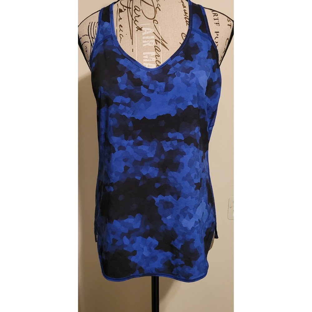 Lululemon Vent It Out Blue Black Camo Pleated Racerback Mesh Tank Top Sz‎ 6